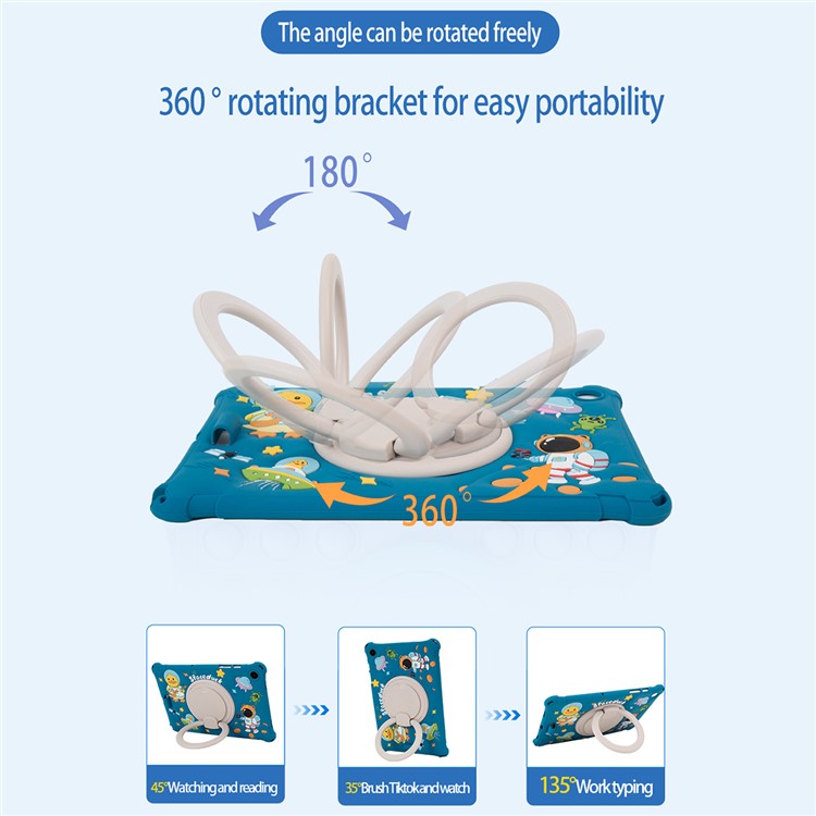 For Samsung Galaxy Tab A9+ X216 Case Cartoon Design Rotatable Kickstand Silicone Tablet Cover - Baby Blue