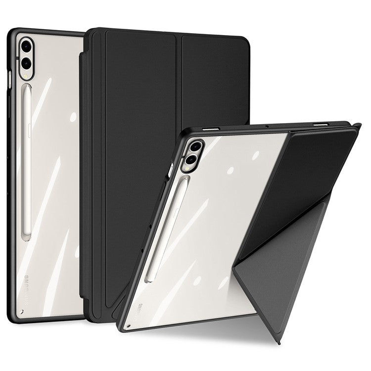 DUX DUCIS Magi Series for Samsung Galaxy Tab S10+ / S9+ / S9 FE+ Case Origami Stand Leather+PC+TPU Clear Back Cover - Black