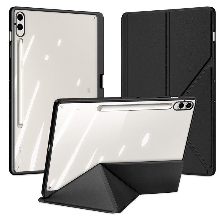 DUX DUCIS Magi Series for Samsung Galaxy Tab S10+ / S9+ / S9 FE+ Case Origami Stand Leather+PC+TPU Clear Back Cover - Black