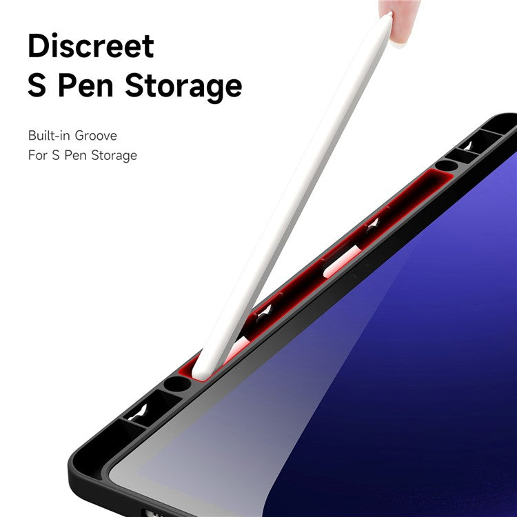 DUX DUCIS Magi Series for Samsung Galaxy Tab S10+ / S9+ / S9 FE+ Case Origami Stand Leather+PC+TPU Clear Back Cover - Black
