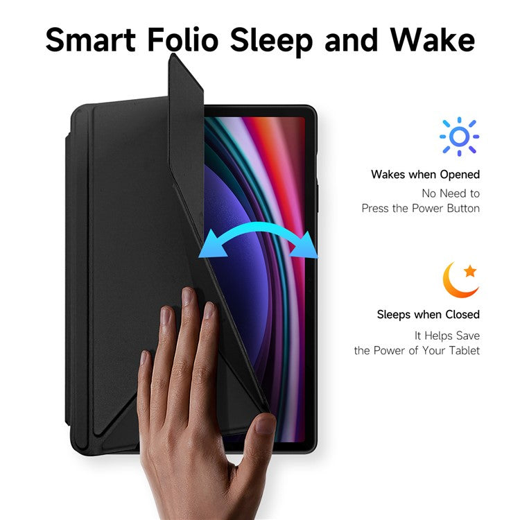 DUX DUCIS Magi Series for Samsung Galaxy Tab S10+ / S9+ / S9 FE+ Case Origami Stand Leather+PC+TPU Clear Back Cover - Black