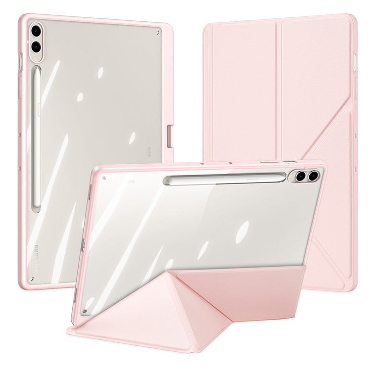DUX DUCIS Magi Series for Samsung Galaxy Tab S10+ / S9+ / S9 FE+ Case Origami Stand Leather+PC+TPU Clear Back Cover - Pink
