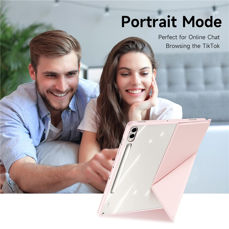 DUX DUCIS Magi Series for Samsung Galaxy Tab S10+ / S9+ / S9 FE+ Case Origami Stand Leather+PC+TPU Clear Back Cover - Pink