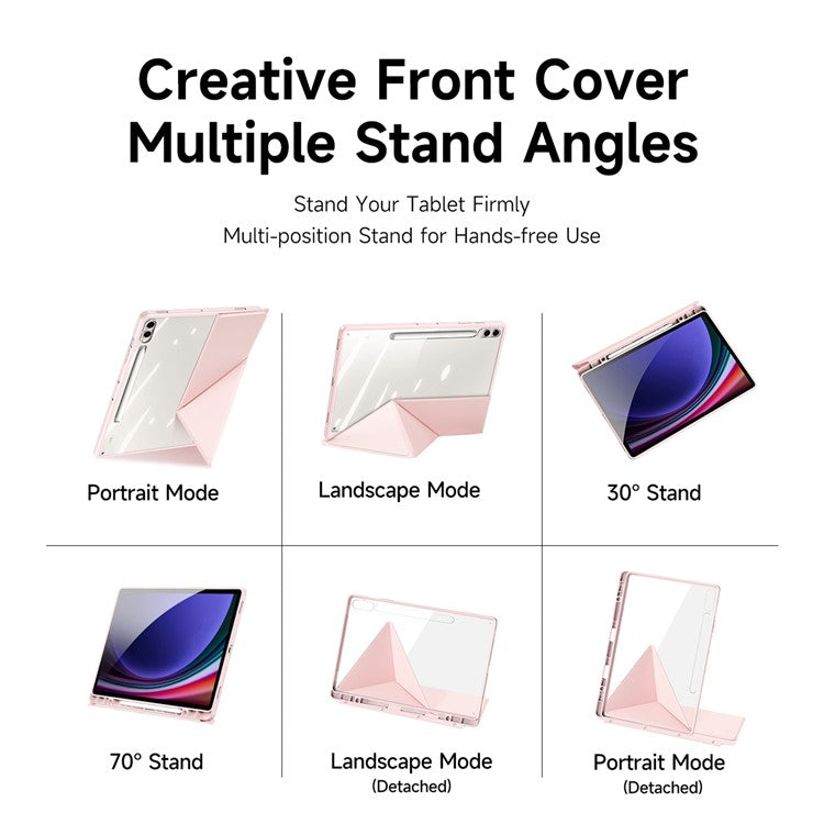 DUX DUCIS Magi Series for Samsung Galaxy Tab S10+ / S9+ / S9 FE+ Case Origami Stand Leather+PC+TPU Clear Back Cover - Pink