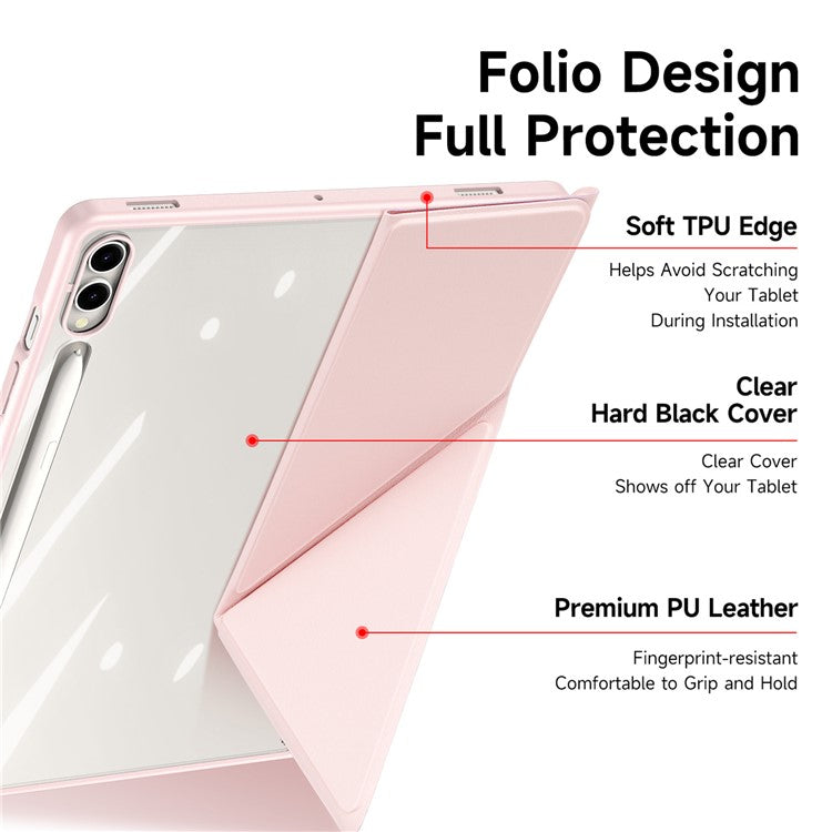 DUX DUCIS Magi Series for Samsung Galaxy Tab S10+ / S9+ / S9 FE+ Case Origami Stand Leather+PC+TPU Clear Back Cover - Pink