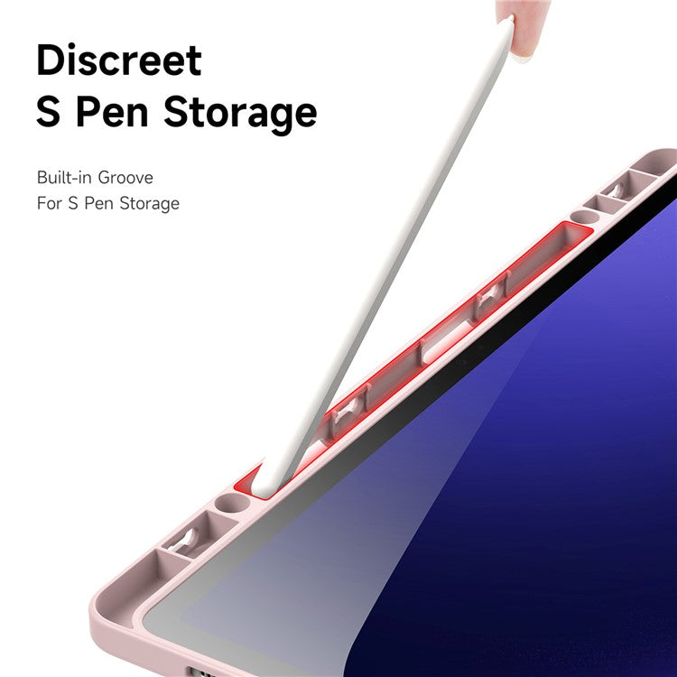 DUX DUCIS Magi Series for Samsung Galaxy Tab S10+ / S9+ / S9 FE+ Case Origami Stand Leather+PC+TPU Clear Back Cover - Pink
