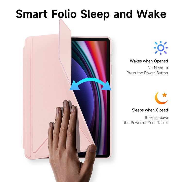 DUX DUCIS Magi Series for Samsung Galaxy Tab S10+ / S9+ / S9 FE+ Case Origami Stand Leather+PC+TPU Clear Back Cover - Pink