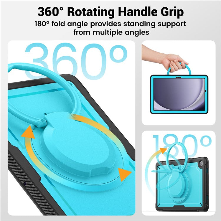 For Samsung Galaxy Tab A9+ SM-X210 / X216 / X218 Case PC+TPU Tablet Cover with Kickstand, Pencil Holder - Baby Blue