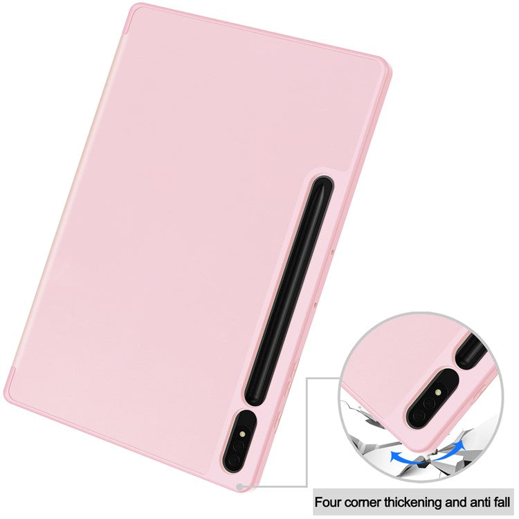 For Samsung Galaxy Tab S10+ Stand Case Shock-Absorbent Leather Tablet Cover with Pen Slot - Pink