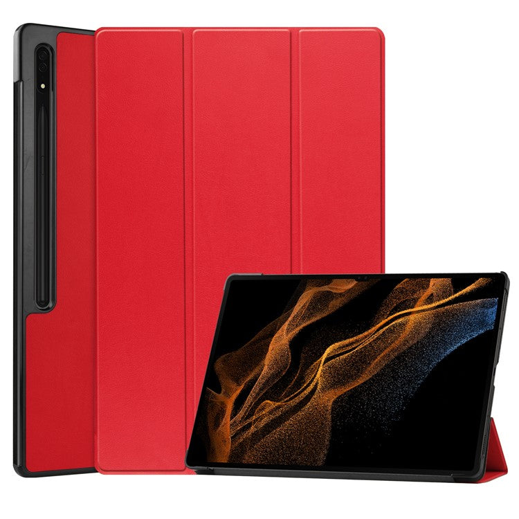 Leather Case for Samsung Galaxy Tab S10 Ultra / Tab S9 Ultra / Tab S8 Ultra Anti-Drop Stand Tablet Cover - Red