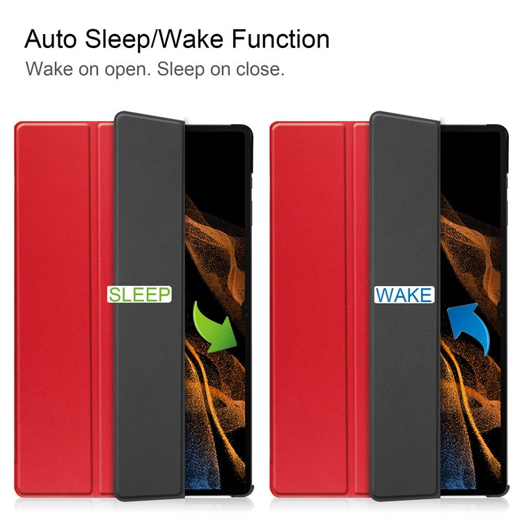 Leather Case for Samsung Galaxy Tab S10 Ultra / Tab S9 Ultra / Tab S8 Ultra Anti-Drop Stand Tablet Cover - Red
