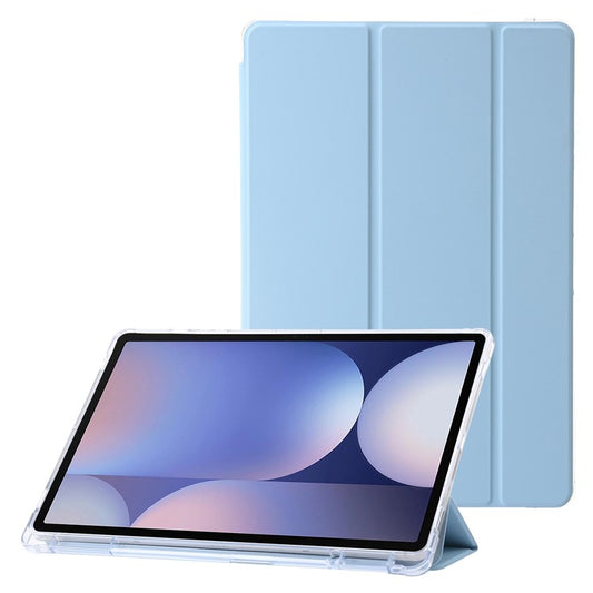 For Samsung Galaxy Tab S10+ Case Tri-Fold Stand Leather+TPU+Acrylic Clear Back Tablet Cover - Baby Blue