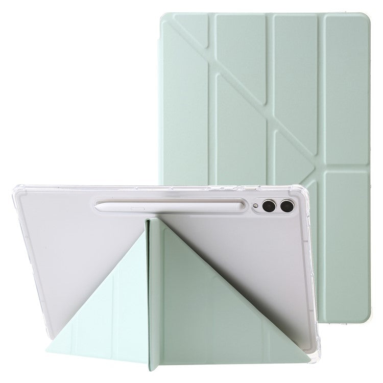 For Samsung Galaxy Tab S10+ Case PU Leather Origami Stand Clear Tablet Cover - Matcha Green