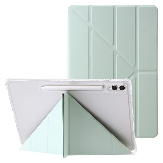 For Samsung Galaxy Tab S10+ Case PU Leather Origami Stand Clear Tablet Cover - Matcha Green