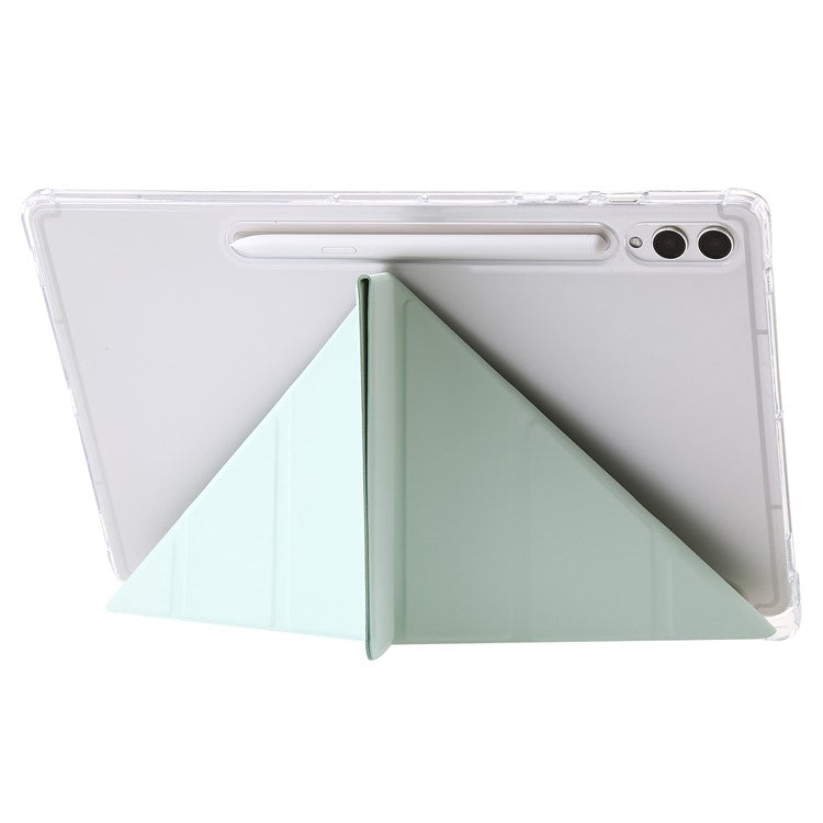 For Samsung Galaxy Tab S10+ Case PU Leather Origami Stand Clear Tablet Cover - Matcha Green