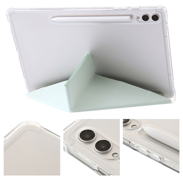 For Samsung Galaxy Tab S10+ Case PU Leather Origami Stand Clear Tablet Cover - Matcha Green