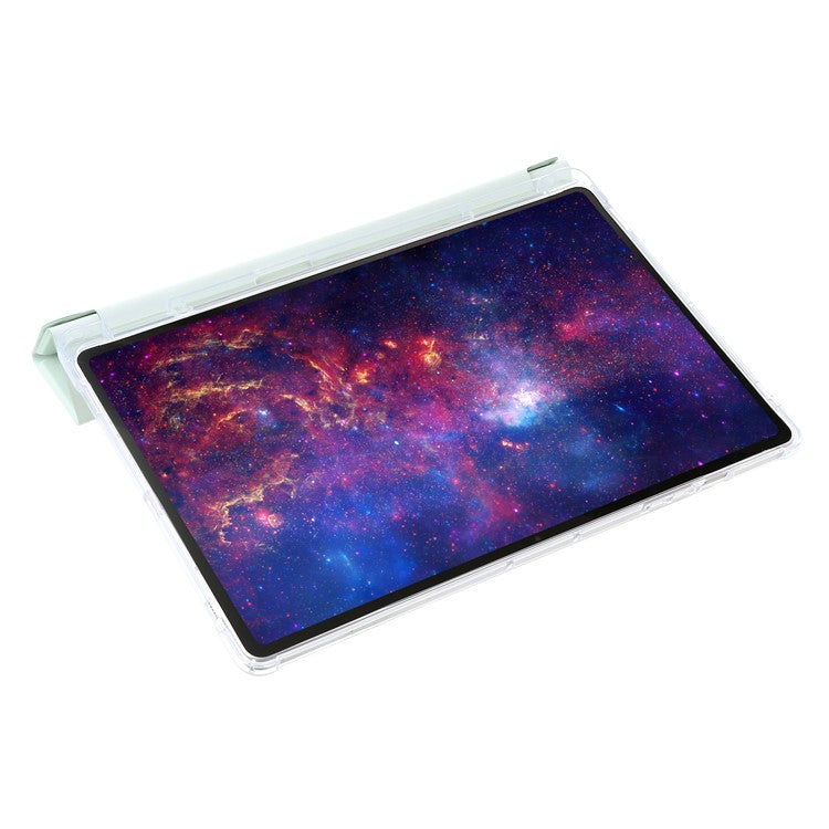 For Samsung Galaxy Tab S10+ Case PU Leather Origami Stand Clear Tablet Cover - Matcha Green