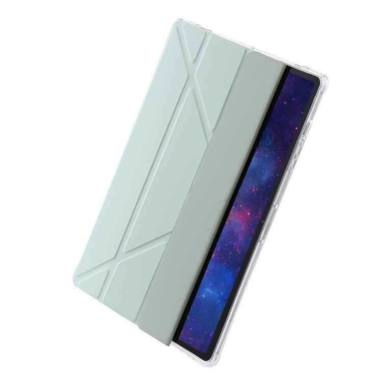 For Samsung Galaxy Tab S10+ Case PU Leather Origami Stand Clear Tablet Cover - Matcha Green