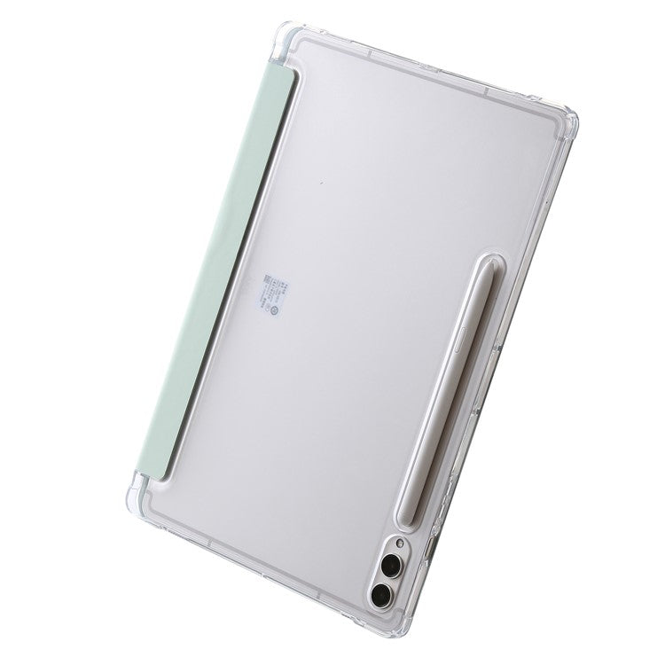 For Samsung Galaxy Tab S10+ Case PU Leather Origami Stand Clear Tablet Cover - Matcha Green