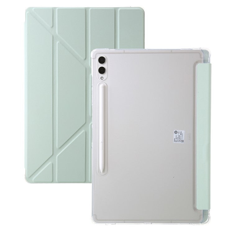 For Samsung Galaxy Tab S10+ Case PU Leather Origami Stand Clear Tablet Cover - Matcha Green