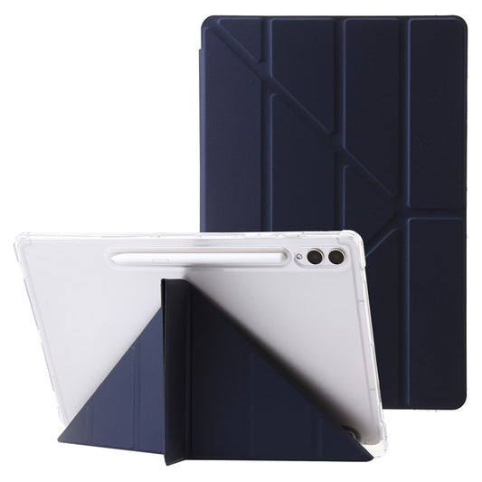 For Samsung Galaxy Tab S10+ Case PU Leather Origami Stand Clear Tablet Cover - Dark Blue