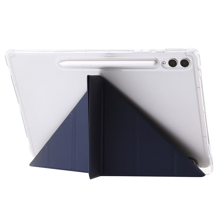 For Samsung Galaxy Tab S10+ Case PU Leather Origami Stand Clear Tablet Cover - Dark Blue