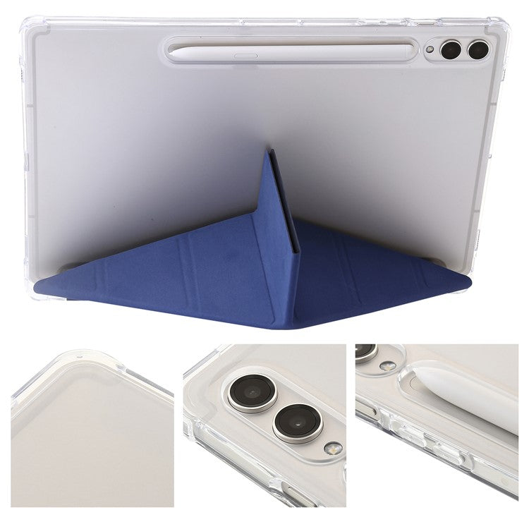 For Samsung Galaxy Tab S10+ Case PU Leather Origami Stand Clear Tablet Cover - Dark Blue