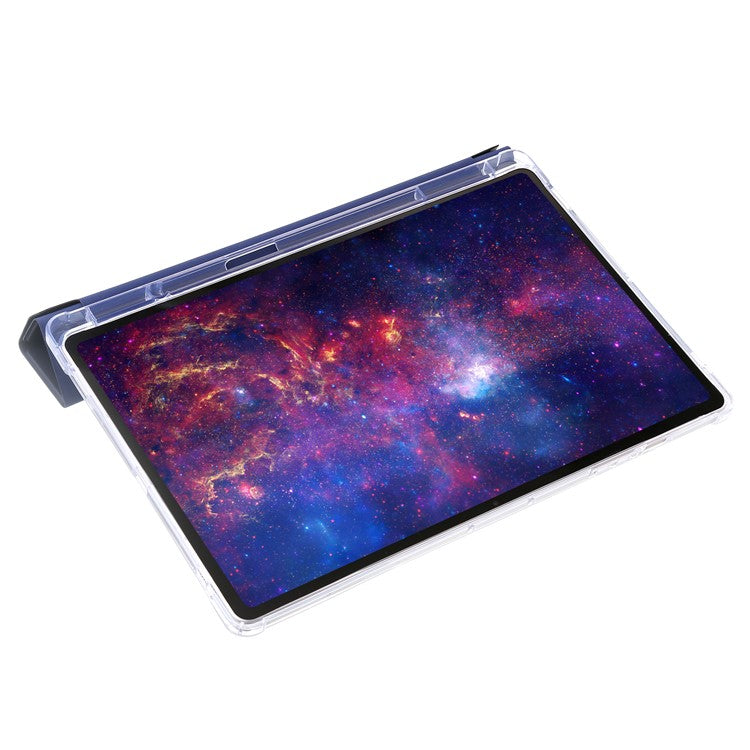 For Samsung Galaxy Tab S10+ Case PU Leather Origami Stand Clear Tablet Cover - Dark Blue