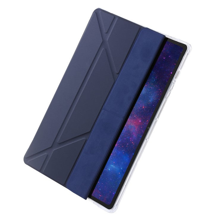 For Samsung Galaxy Tab S10+ Case PU Leather Origami Stand Clear Tablet Cover - Dark Blue