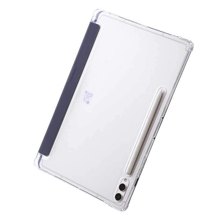 For Samsung Galaxy Tab S10+ Case PU Leather Origami Stand Clear Tablet Cover - Dark Blue