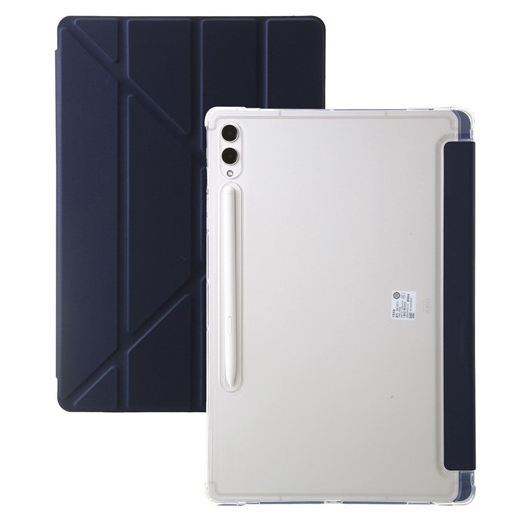 For Samsung Galaxy Tab S10+ Case PU Leather Origami Stand Clear Tablet Cover - Dark Blue