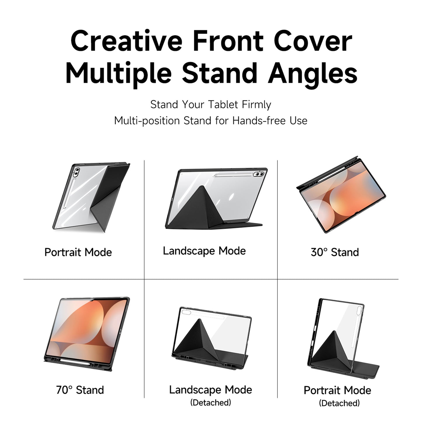 For Samsung Galaxy Tab S10 Ultra / Galaxy Tab S9 Ultra / Galaxy Tab S8 Ultra Case DUX DUCIS Magi Series Detachable Origami Stand Leather+PC+TPU Clear Back Cover - Black