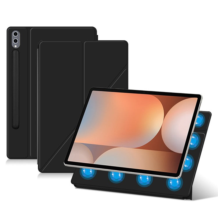 For Samsung Galaxy Tab S10+ Case Origami Stand PU Leather Magnetic Tablet Cover - Black