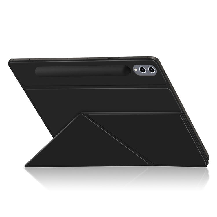 For Samsung Galaxy Tab S10+ Case Origami Stand PU Leather Magnetic Tablet Cover - Black