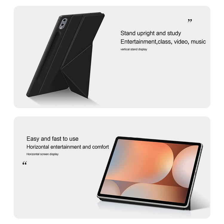 For Samsung Galaxy Tab S10+ Case Origami Stand PU Leather Magnetic Tablet Cover - Black