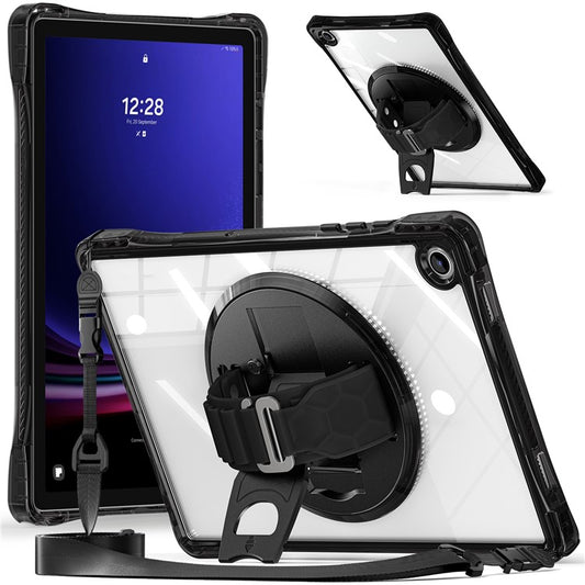 For Samsung Galaxy Tab A9+ SM-X210 / X216 / X218 Kickstand Case Hand Strap PC+TPU+Acrylic Cover with Shoulder Strap - Black