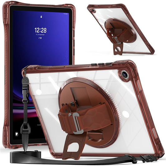 For Samsung Galaxy Tab A9+ SM-X210 / X216 / X218 Kickstand Case Hand Strap PC+TPU+Acrylic Cover with Shoulder Strap - Chocolate Color