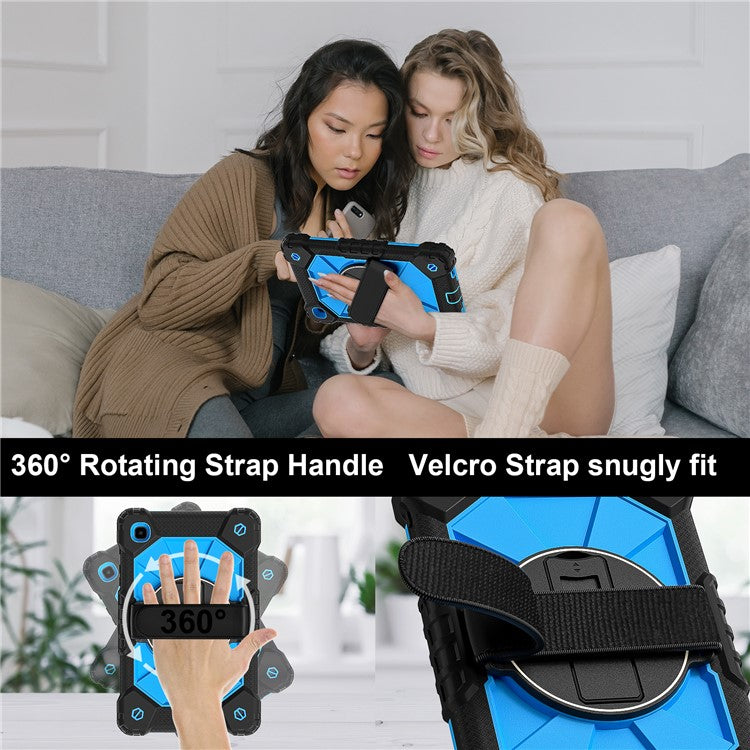 For Samsung Galaxy Tab A7 Lite 8.7-inch T225 / T220 Case Silicone + PC Kickstand Tablet Cover with Handy Strap, Shoulder Strap - Black / Blue