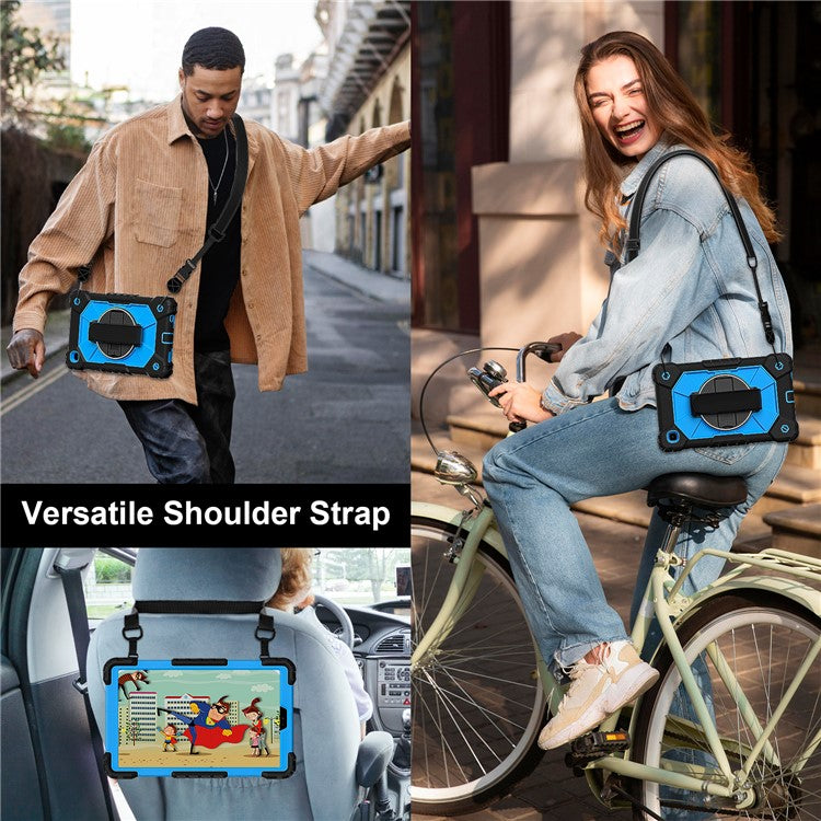 For Samsung Galaxy Tab A7 Lite 8.7-inch T225 / T220 Case Silicone + PC Kickstand Tablet Cover with Handy Strap, Shoulder Strap - Black / Blue