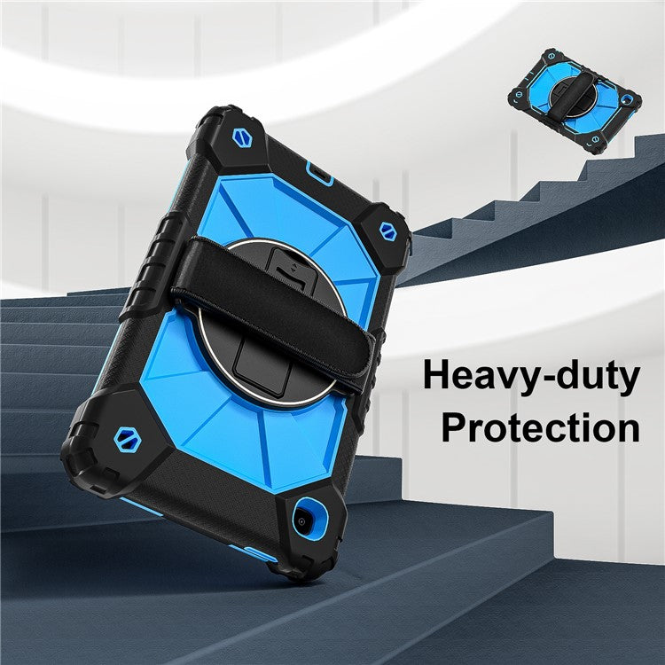 For Samsung Galaxy Tab A7 Lite 8.7-inch T225 / T220 Case Silicone + PC Kickstand Tablet Cover with Handy Strap, Shoulder Strap - Black / Blue
