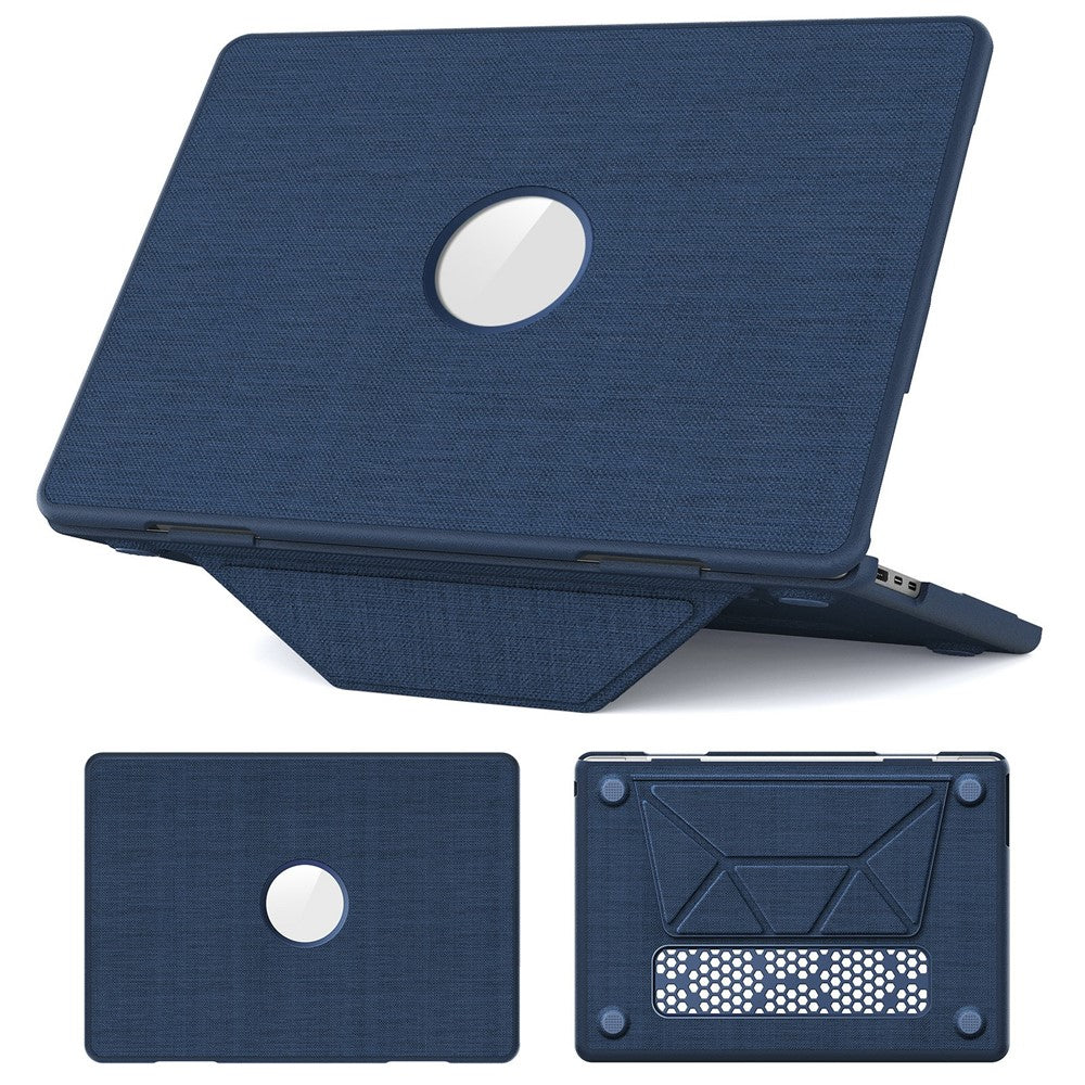 Laptop Case for MacBook Air 13 inch (2025) / (2024) / (2022) M2 A2681 / M3 A3113 / M4 A324 PC TPU Cloth Shockproof Cover with Logo View / Kickstand - Navy Blue