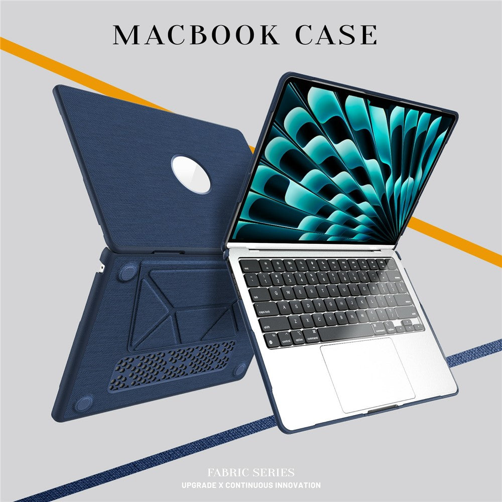 Laptop Case for MacBook Air 13 inch (2025) / (2024) / (2022) M2 A2681 / M3 A3113 / M4 A324 PC TPU Cloth Shockproof Cover with Logo View / Kickstand - Navy Blue