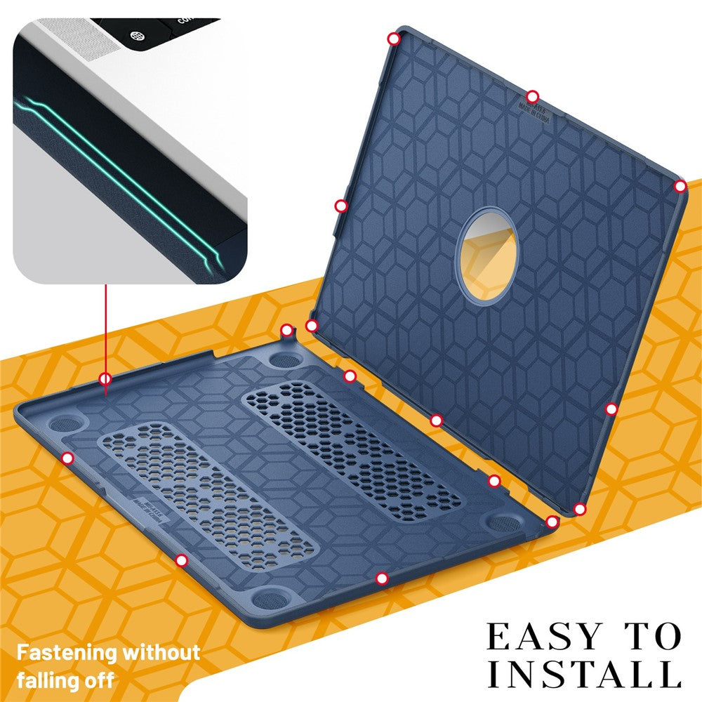Laptop Case for MacBook Air 13 inch (2025) / (2024) / (2022) M2 A2681 / M3 A3113 / M4 A324 PC TPU Cloth Shockproof Cover with Logo View / Kickstand - Navy Blue