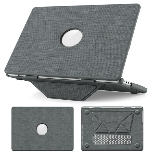 Laptop Case for MacBook Pro 14 inch (2024) / (2023) / (2021) A2442 / A2779 / A2918 A2992  / A3112 A3185 A3401 Kickstand Cover with Logo View - Grey