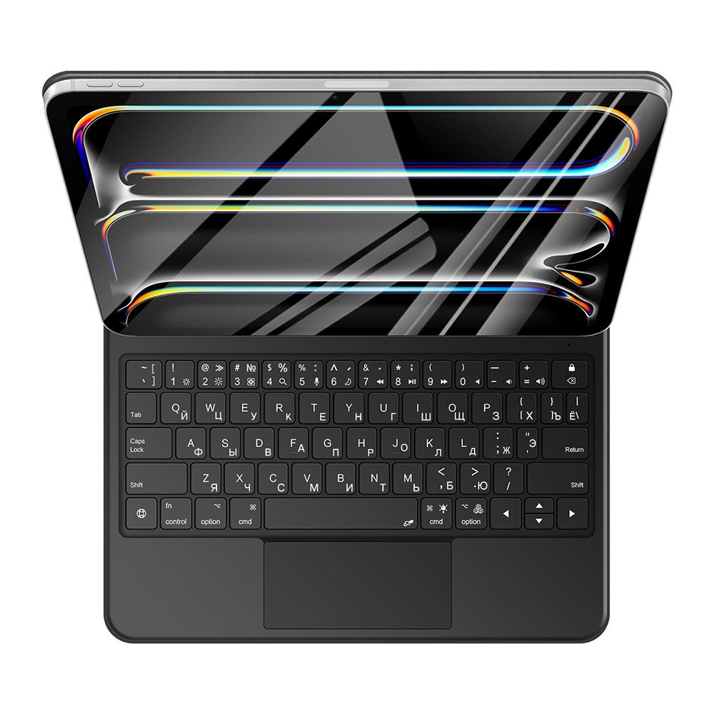 For iPad Pro 11 (2024) Smart Pogo Pin Direct Connection Keyboard (Russian Layout) + Leather Tablet Case