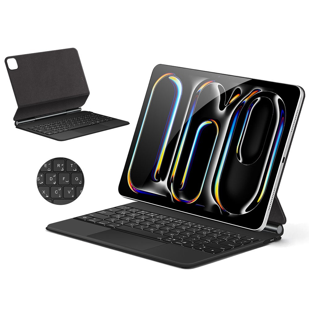 For iPad Pro 11 (2024) Smart Pogo Pin Direct Connection Keyboard (Arabic Layout) + Leather Tablet Case
