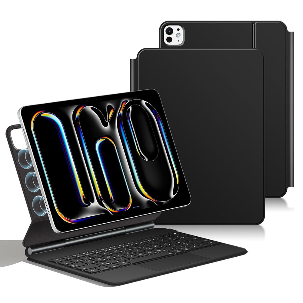 For iPad Pro 13 (2024) Smart Pogo Pin Direct Connection Keyboard (Arabic Layout) + Leather Tablet Case