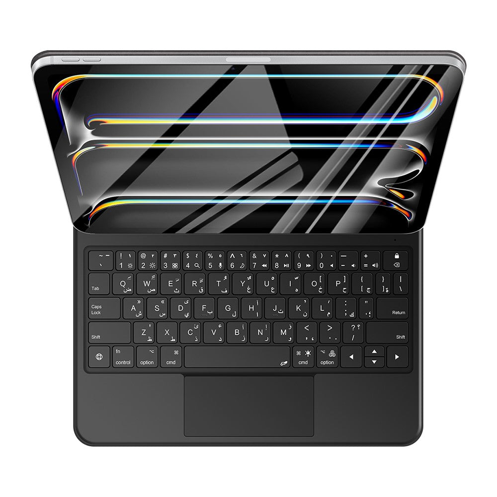 For iPad Pro 13 (2024) Smart Pogo Pin Direct Connection Keyboard (Arabic Layout) + Leather Tablet Case