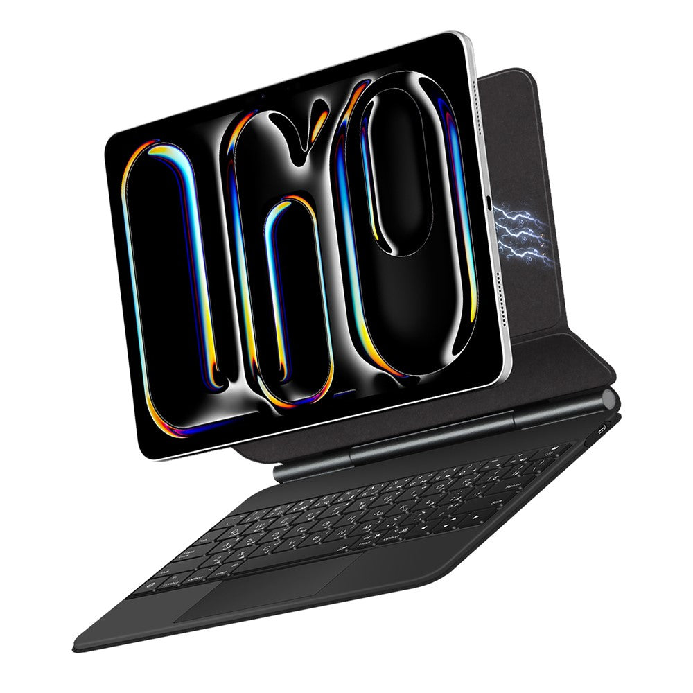 For iPad Pro 13 (2024) Smart Pogo Pin Direct Connection Keyboard (Arabic Layout) + Leather Tablet Case