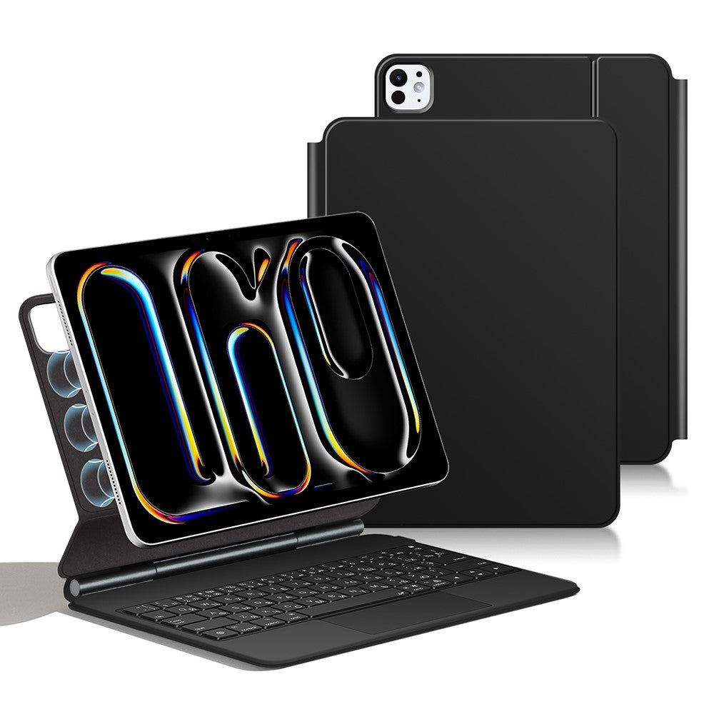 For iPad Pro 13 (2024) Smart Pogo Pin Direct Connection Keyboard (Russian Layout) + Leather Tablet Case